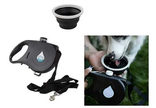 NOWE!!! Smycz dla psa z miską silikonową pojemnik na wodę