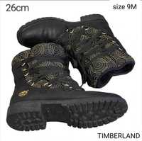 26cm Timberland skórzane buty zimowe czarne z futerkiem 9M 40