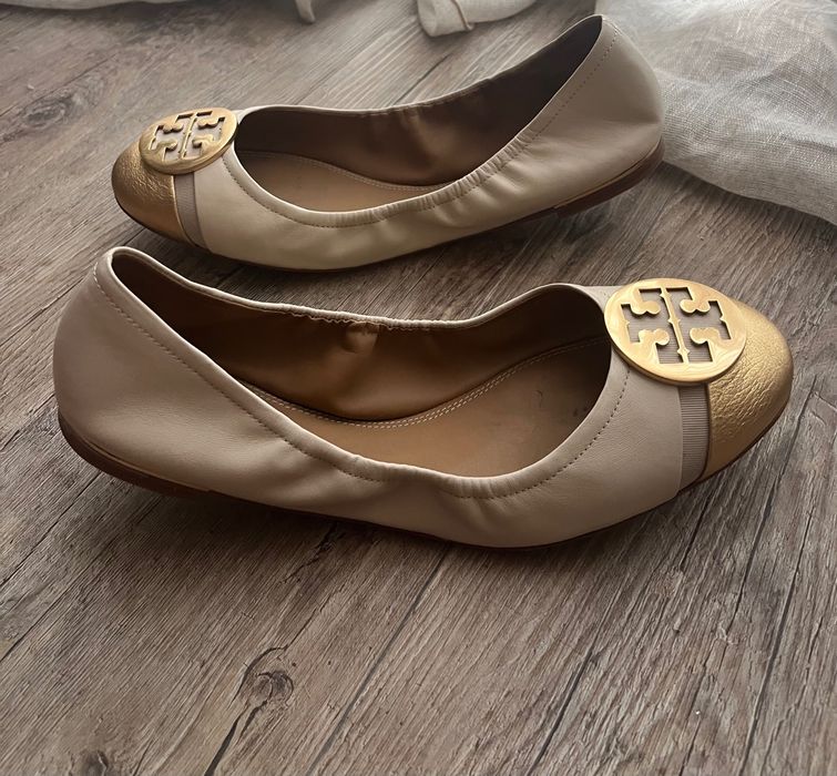 Tory Burch Beżowe Złote Baleriny Flats r. 41