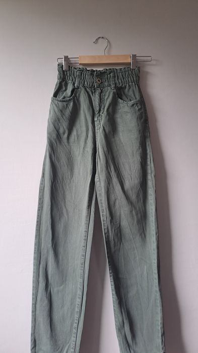 Spodnie paperbag zielone jeansy