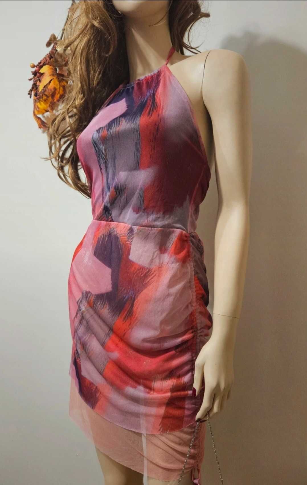 Nowa sukienka mini kolorowa siateczka rozmiar M L