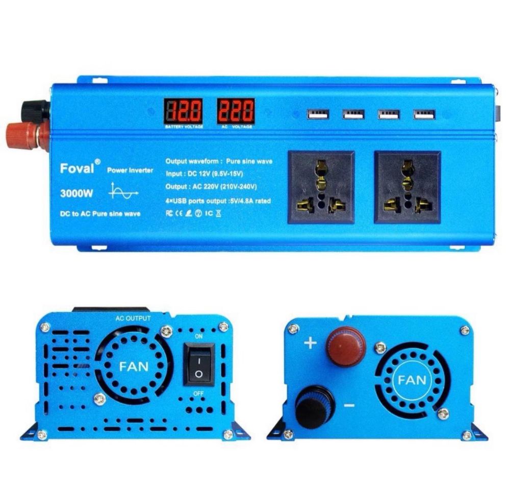 Инвертор «Foval» 12/220V 3000W чистый синус