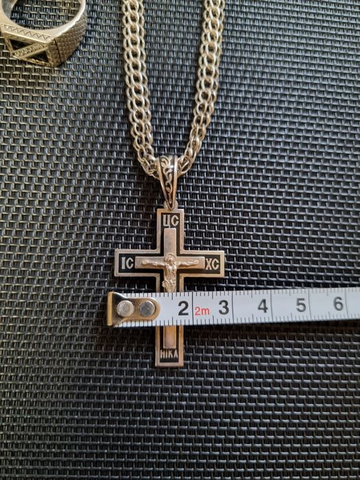 Срібний чоловічий ланцюжок хрестик печатка набір