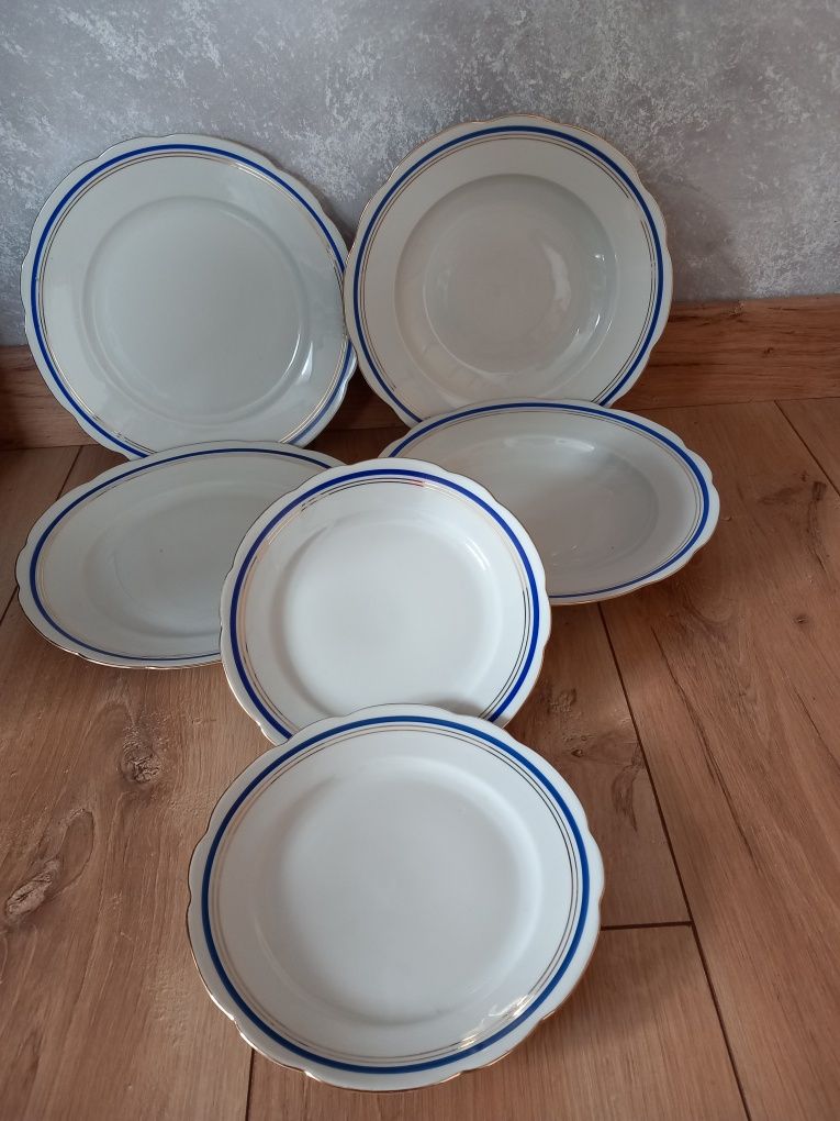 ĆMIELÓW PORCELANA VINTAGE UNIKAT  komplet talerzy talerz obiadowy 6szt