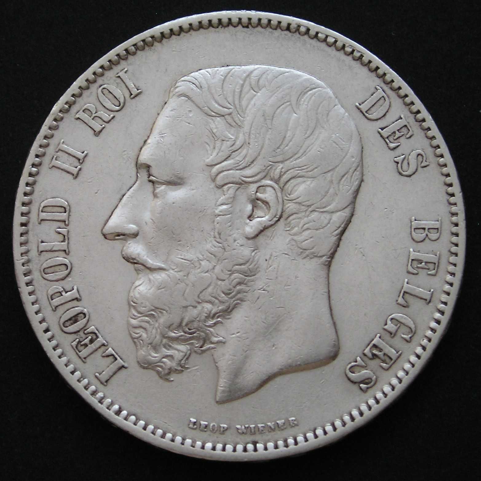 Belgia 5 franków 1873 - król Leopold II Koburg - srebro