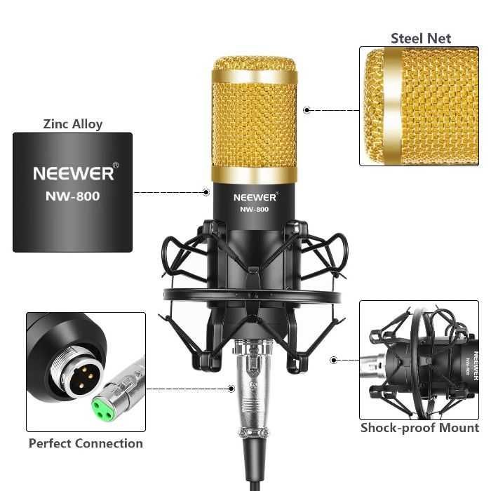 Microfone de condensador Neewer Nw-800 + braço (selado e embalado)