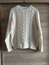 Sweter damski warkocz kremowy (ecru) M/L