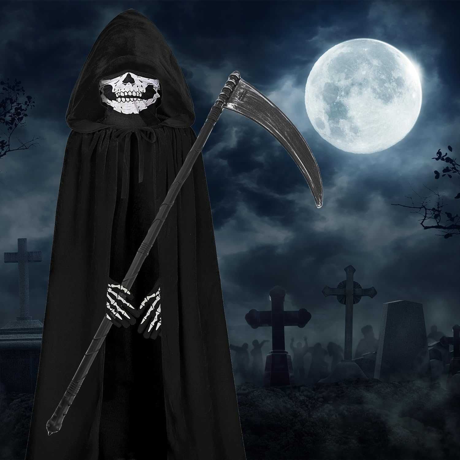 Zestaw 4-częściowy kostium na Halloween Strój Śmierć Kostucha