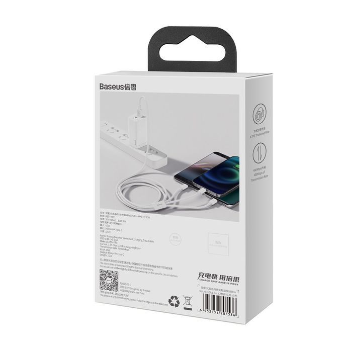 Szybki Kabel 3W1 Baseus Lightning Micro Usb C 1,5M