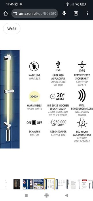 Drążek prysznicowy z podświetlanymi diodami LED, uchwyt prysznicowy