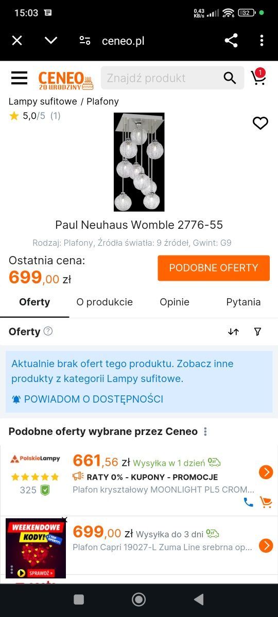 Lampa wisząca Paul Neuhaus jak nowa