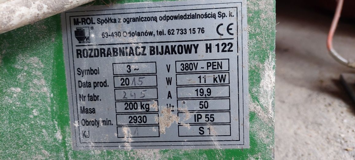 Śrutownik bijakowy ssąco-tłocząccy 11kw Firmy M Rol