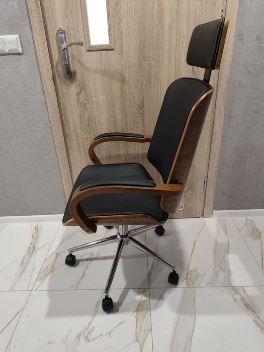 Nowe Krzesło biurowe gamingowe obrotowe z drewna i sztucznej skóry