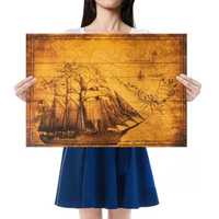 Плакат постер на крафт бумаге изображением древней карты мореплавания