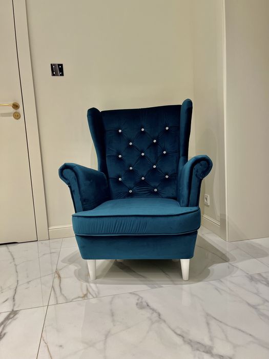 Fotel Uszak stylowy fotel Glamour Turkus OD RĘKI