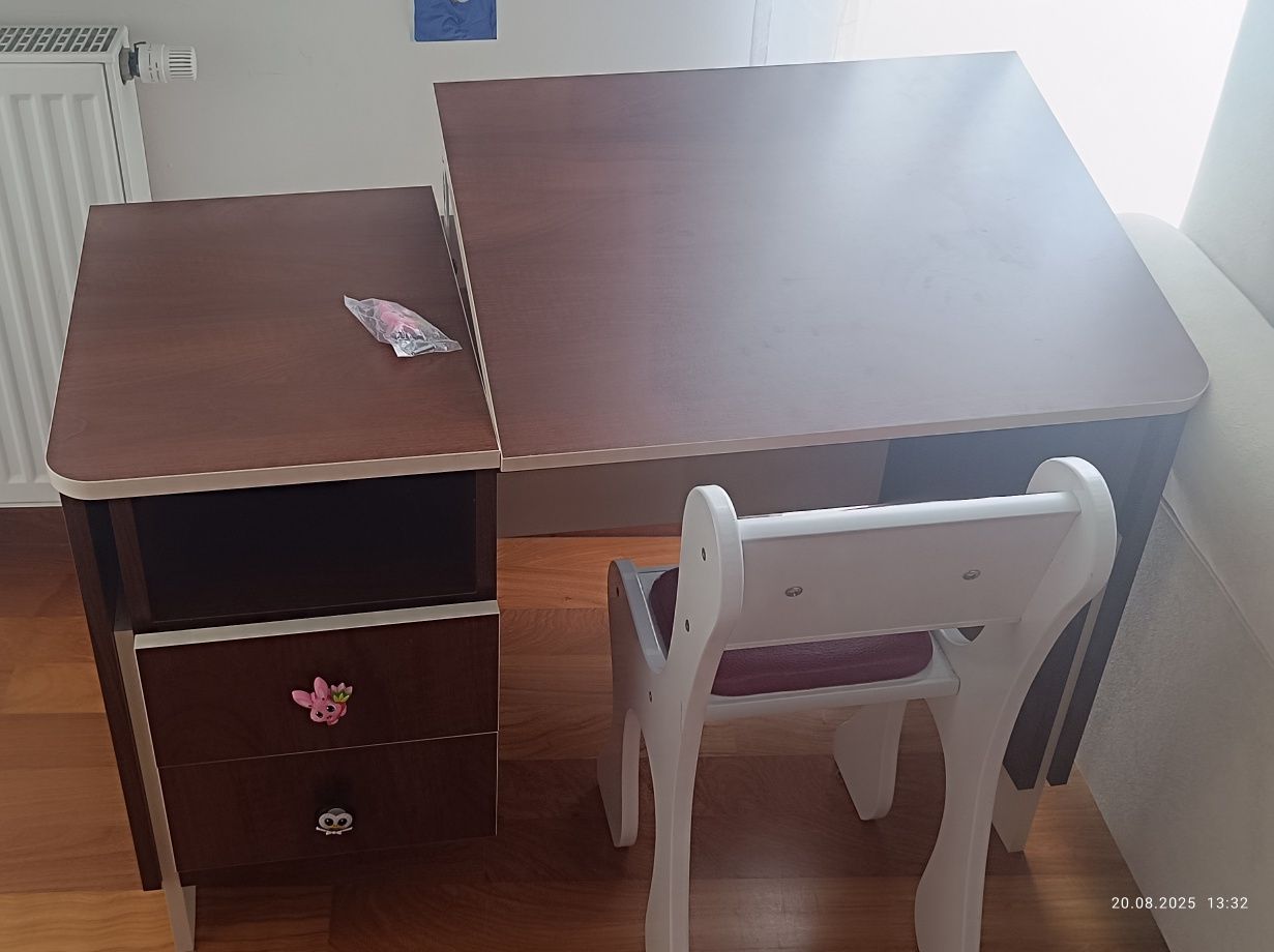 Biurko regulowane duży blat ręcznie robione brąz i ecru