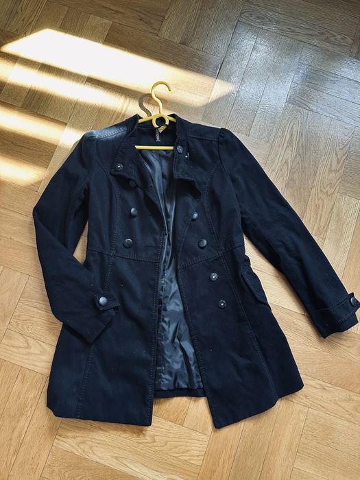 Plaszczyk plaszcz czarny jesień klasyczny krotki trencz xs