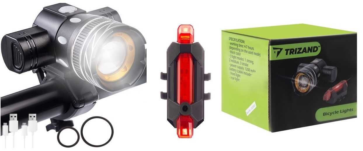 Mocna Lampka T6 ZOOM Przód + Tylne Światło Rower * VideoPlay Wejherowo