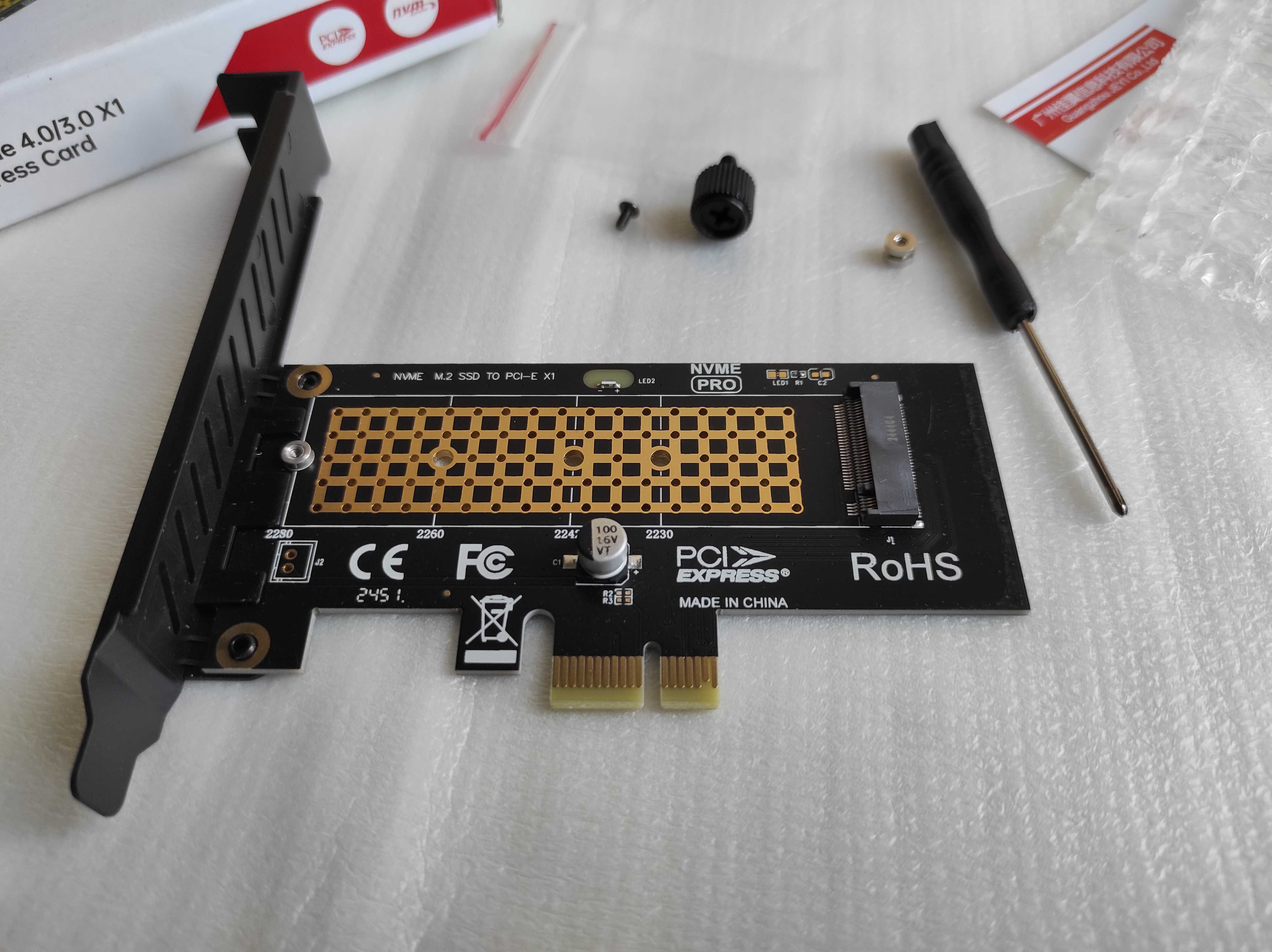 брендовый адаптер JEYI M.2 NVMe to PCI-E x1 (PCI-E 4.0/3.0)