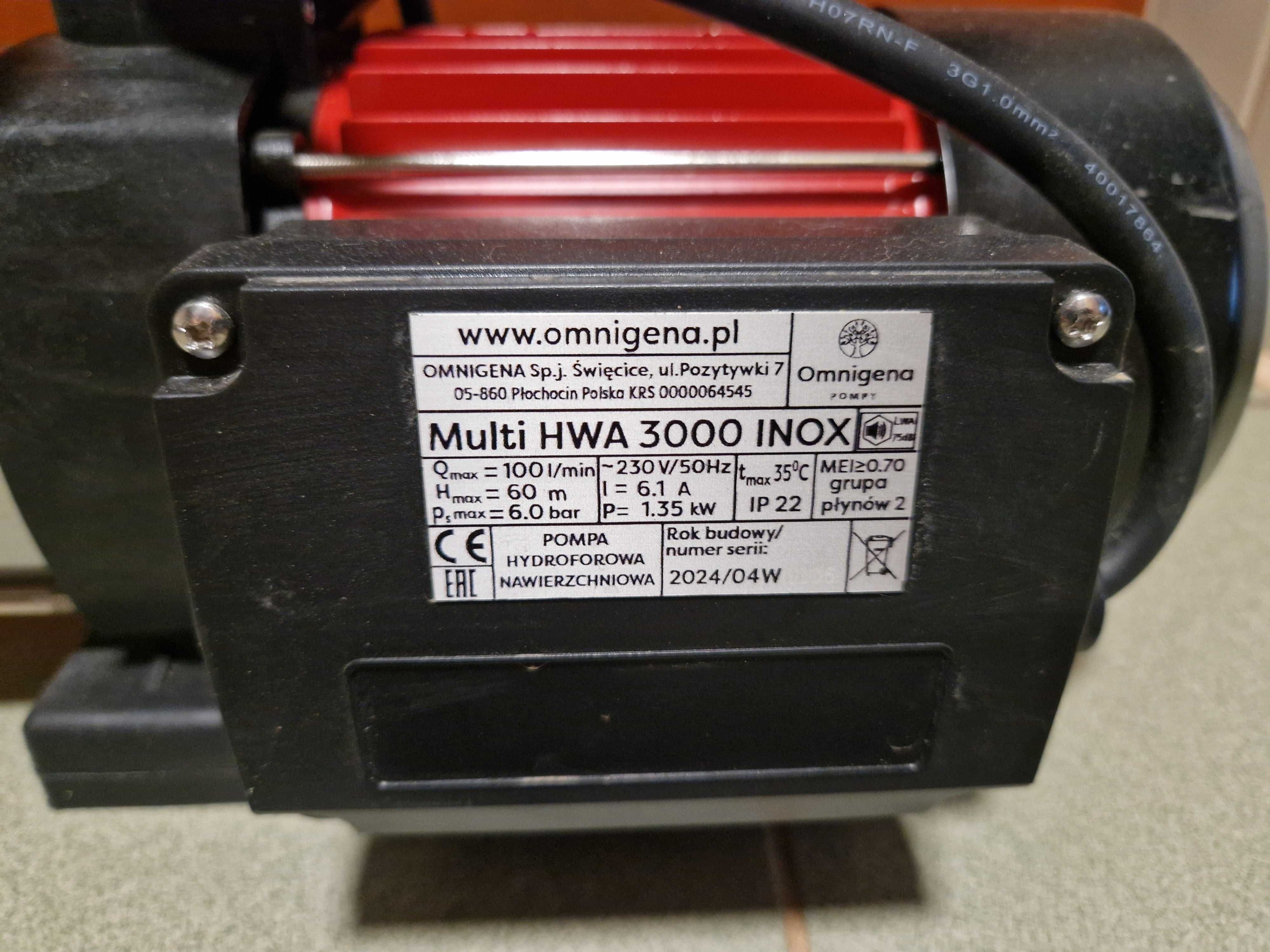 Pompa hydroforowa HWA 3000 INOX - NOWA NA GWARANCJI