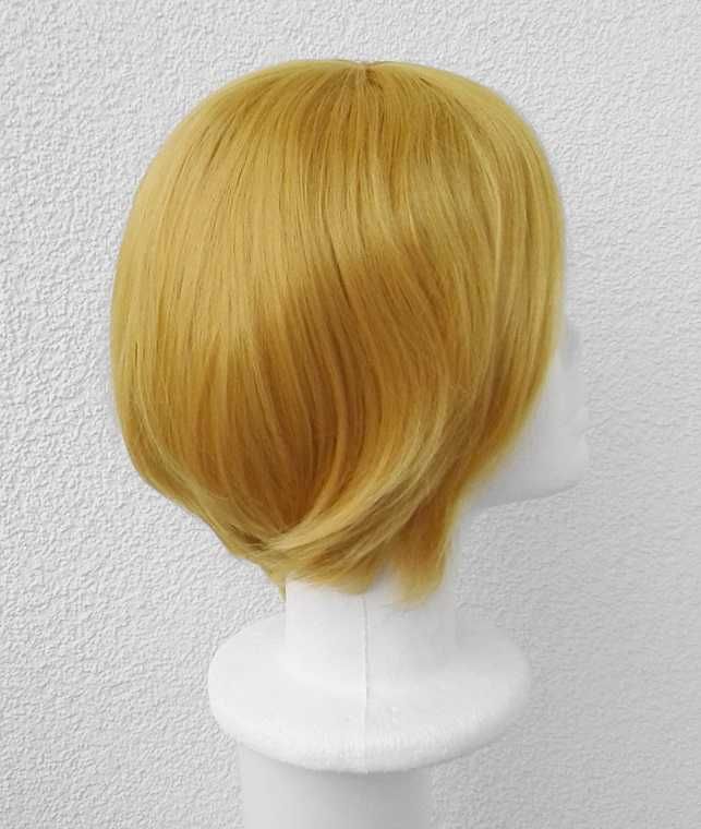 Krótka żółta złota peruka bob męska z grzywką cosplay wig żółty krótki
