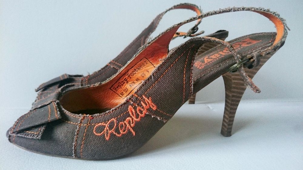 Sandałki szpilki kokardka jeans replay peep toe 40 %%%