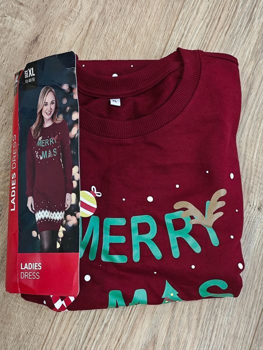 Sukienka Świąteczna Merry X-Mas Czerwona Xl 48/50