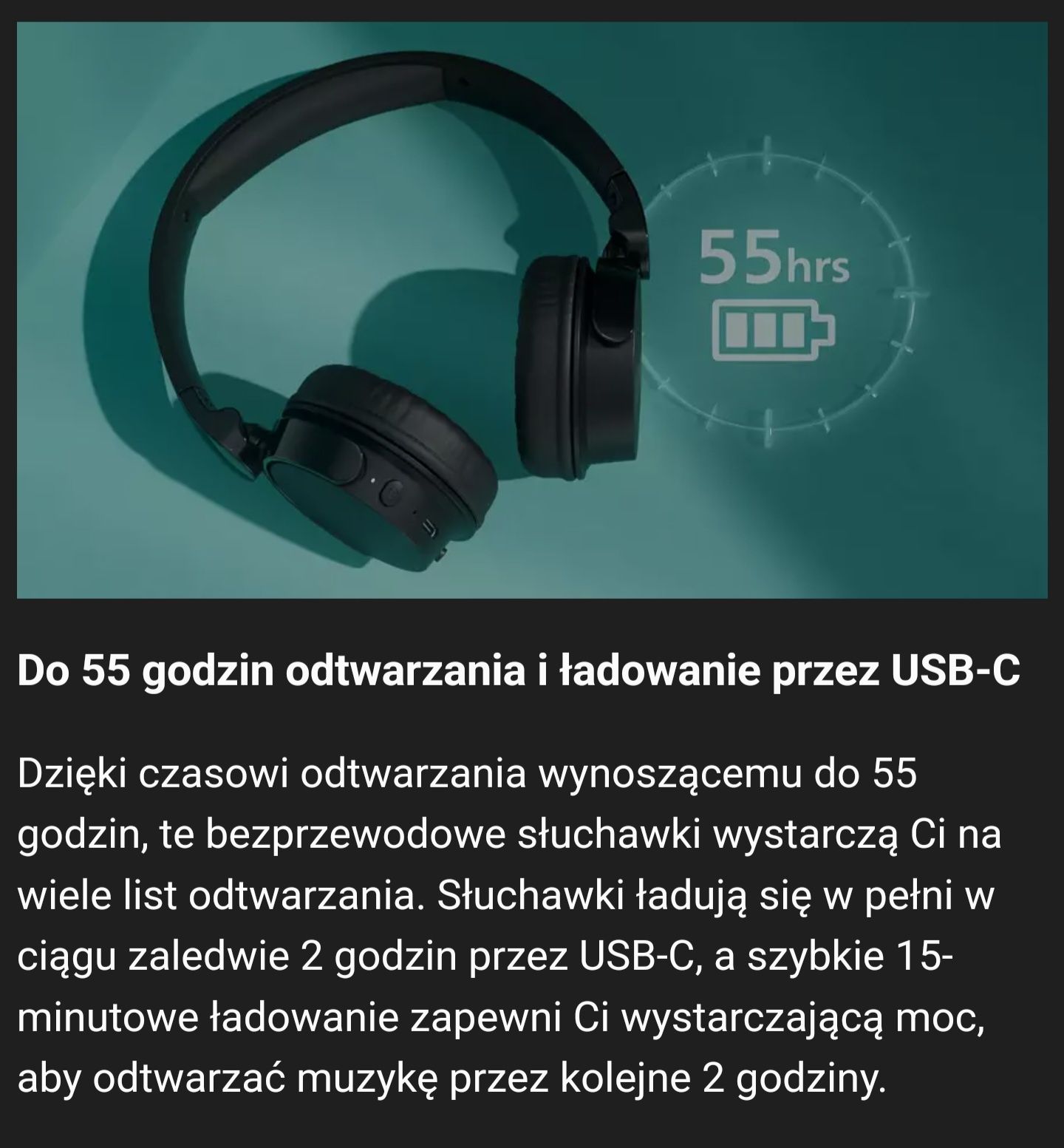 Nauszne słuchawki bezprzewodowe Philips 4000 Series do 55 h słuchania