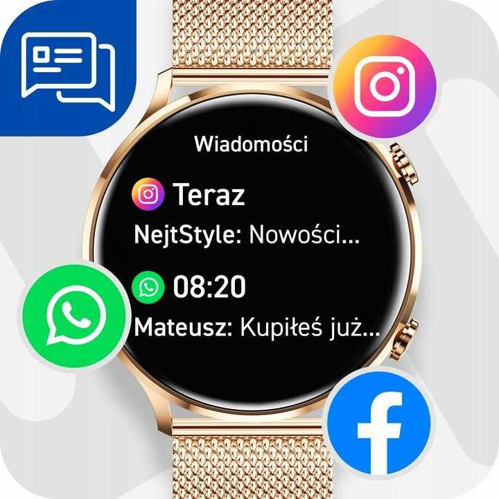 SMARTWATCH zegarek DAMSKI elegancki - rozmowy powiadomienia SPORT