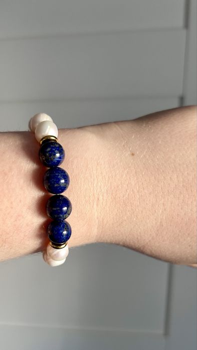 Bransoletka lapis lazuli perly naturalne toggle zlota