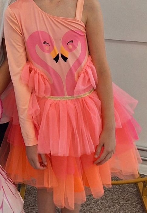 HM Sukienka do tańca duża ilośc tiulu ptaki, flaming 116 122, 128