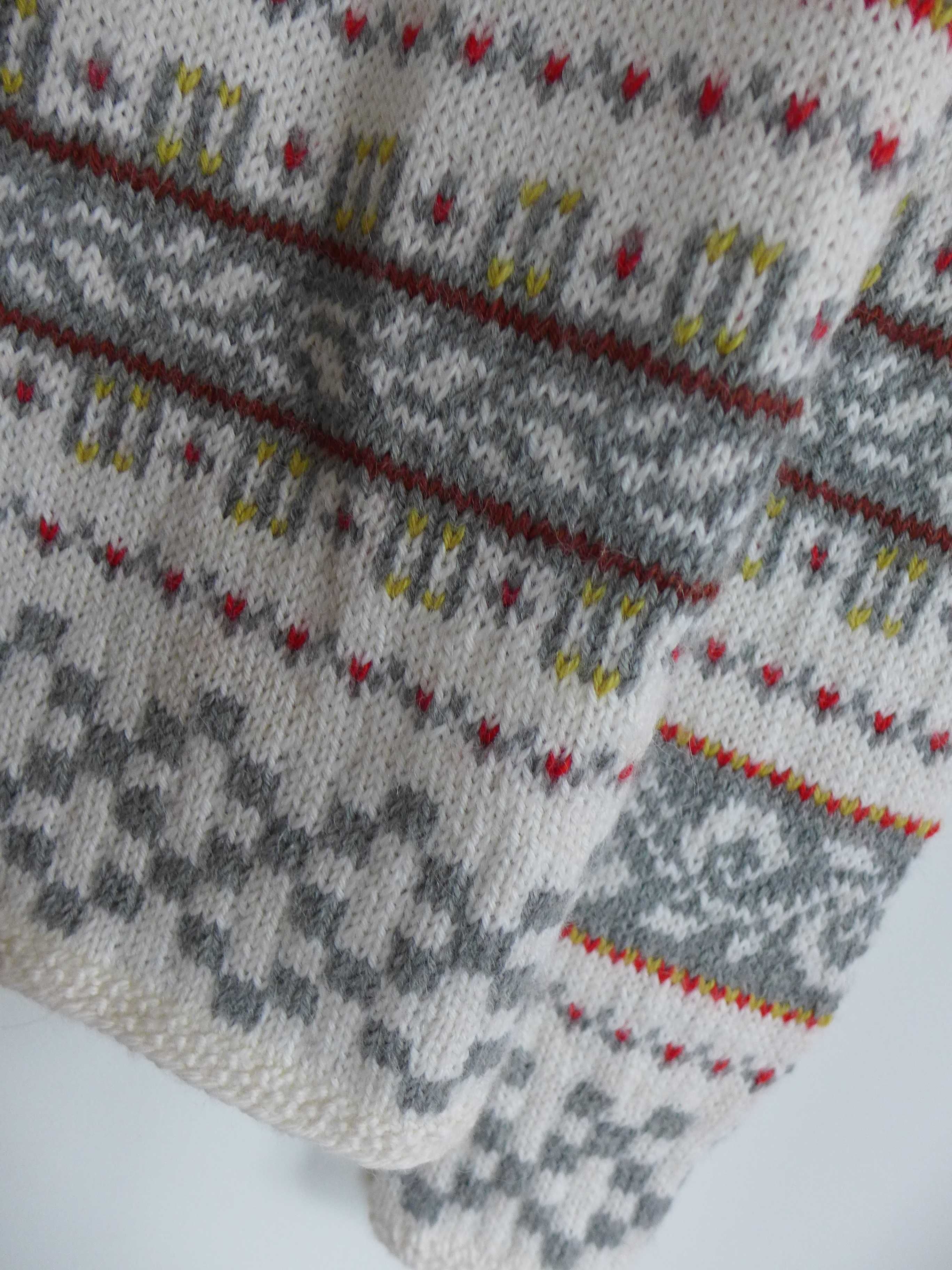 Śliczny wełniany sweter XS 34 handmade wzór norweski islandzki WEŁNA
