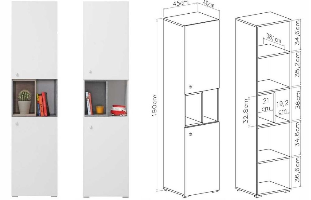 Zestaw mebli młodzieżowych Biel Sigma Szafa komoda Regał 2 kolory