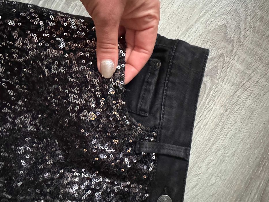 Jeansowa midi spódnica Next 10 38 M cekinowa metki jeans ołówkowa