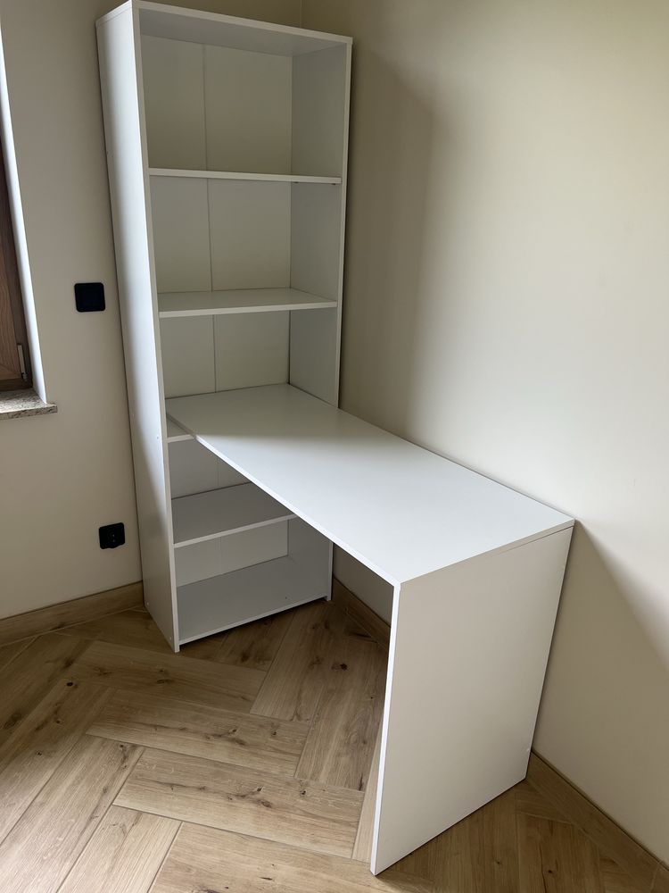 Regał 180 cm + biurko 125 cm – biały komplet
