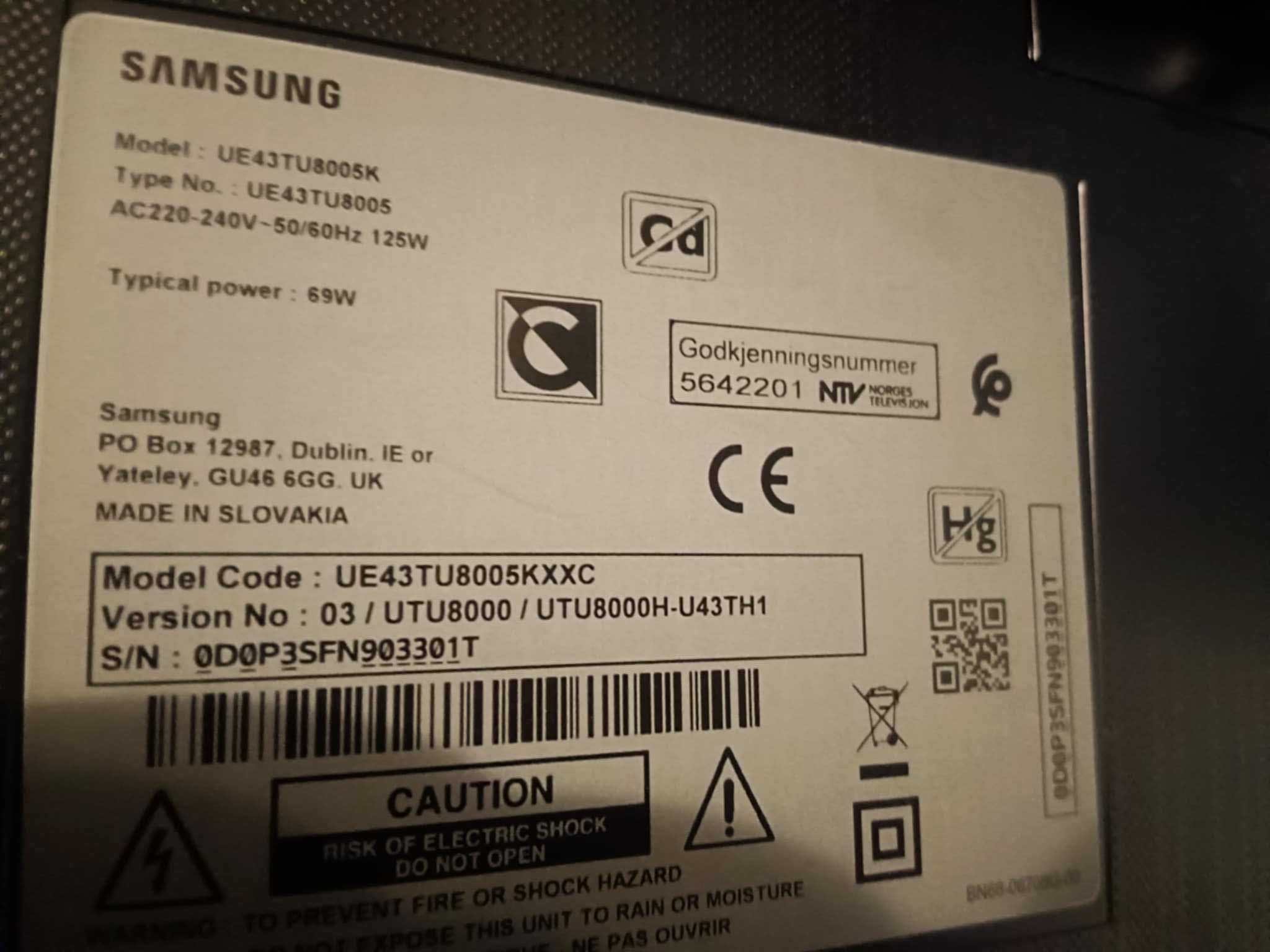 Telewizor Samsung UE43TU8005K Części