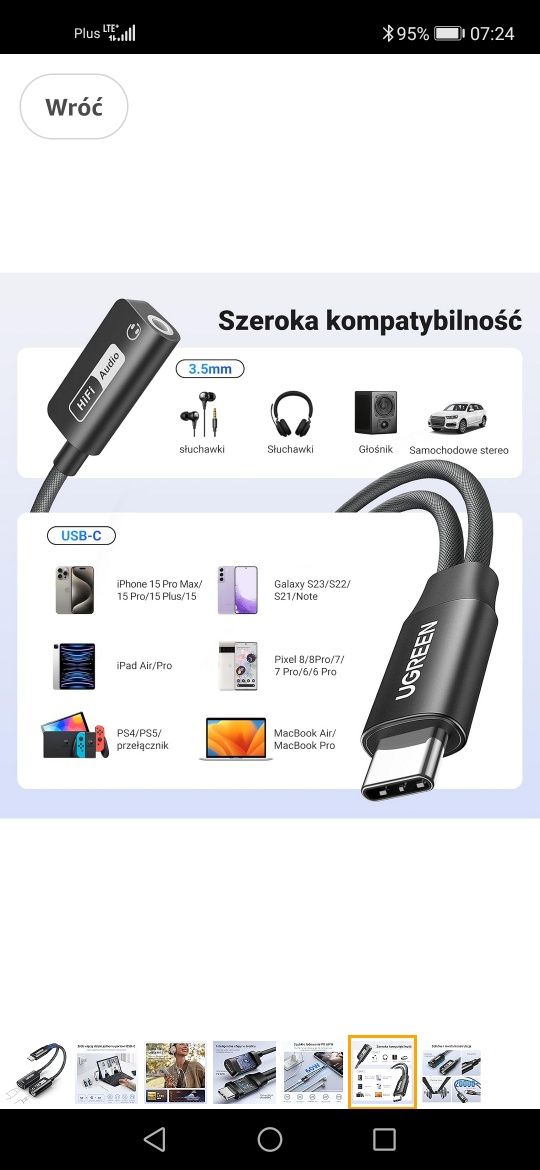 Adapter USB C na Jack 3 5 mm z PD 60 W DAC Hi-Res audio i ładowanie