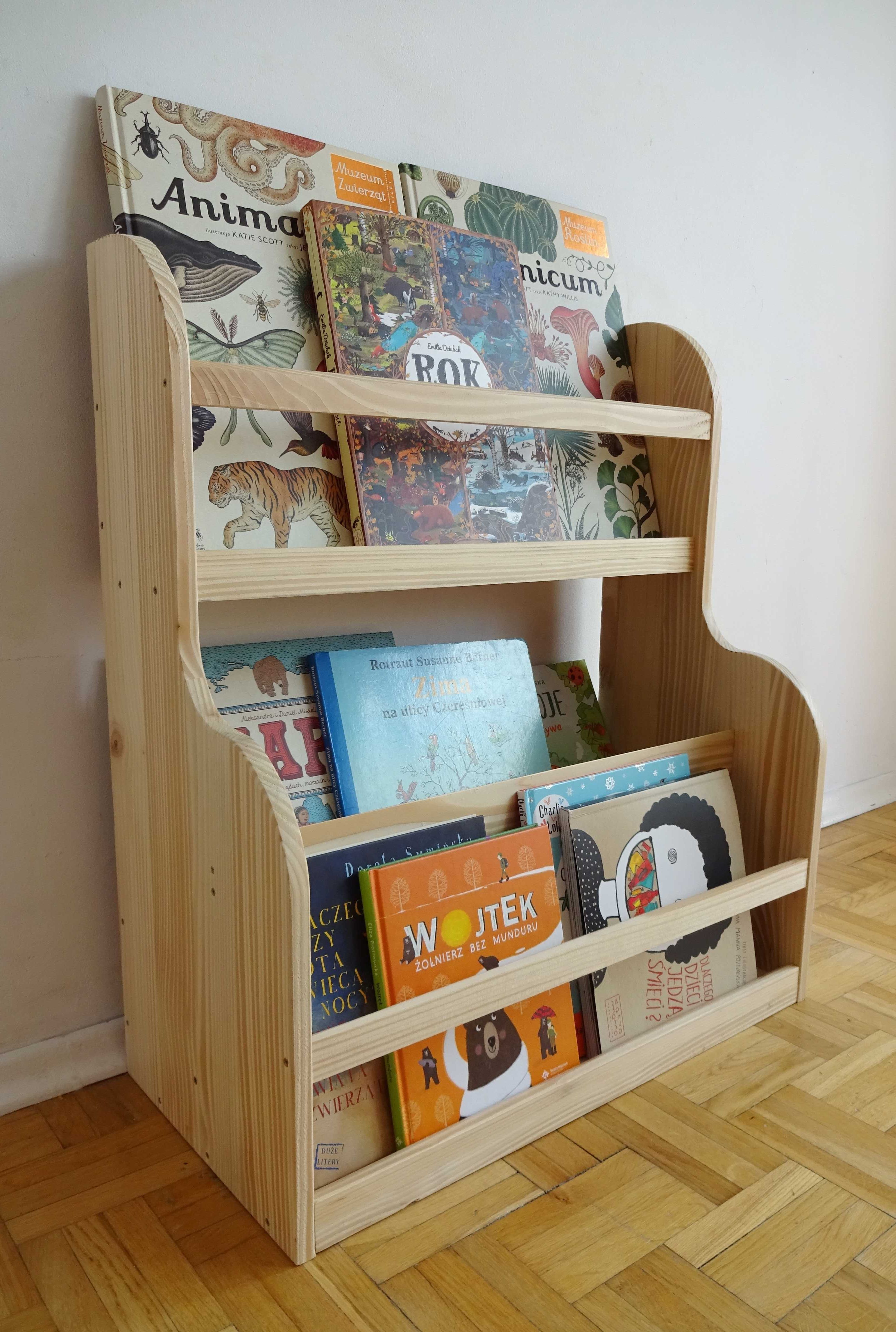 Podłogowa biblioteczka na książki dla dzieci. Półka Regał. Lite drewno