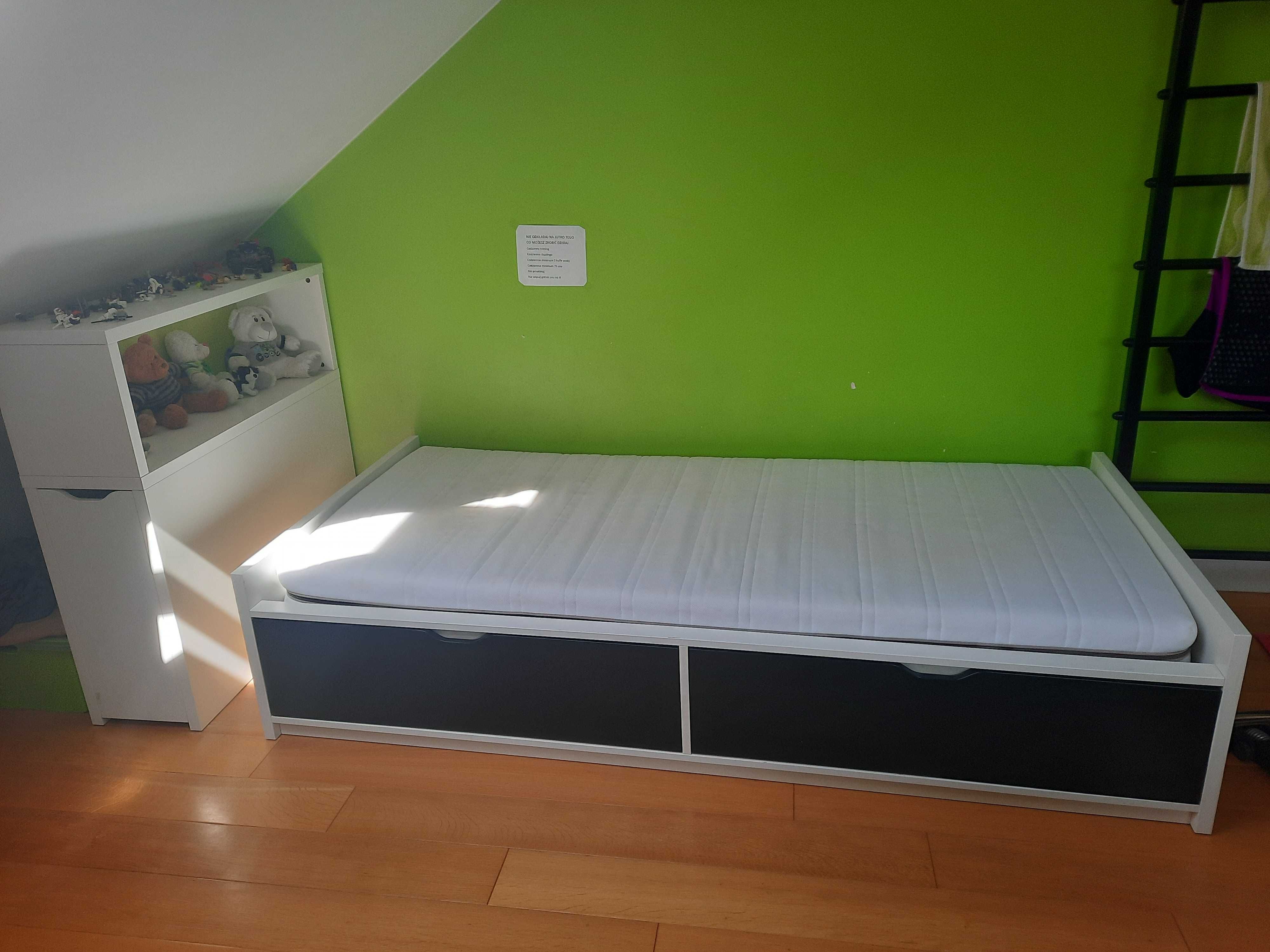 Łóżko z szufladami Ikea 90x200  + materac Ikea + szafka Ikea