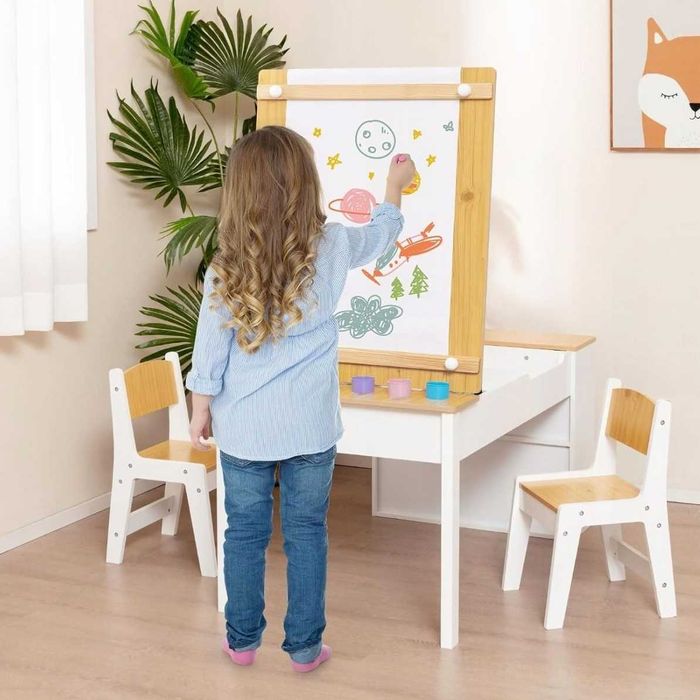 Zestaw Mebli Dziecięcych 3w1 Biurko Sztaluga Szafka Centrum Zabawy