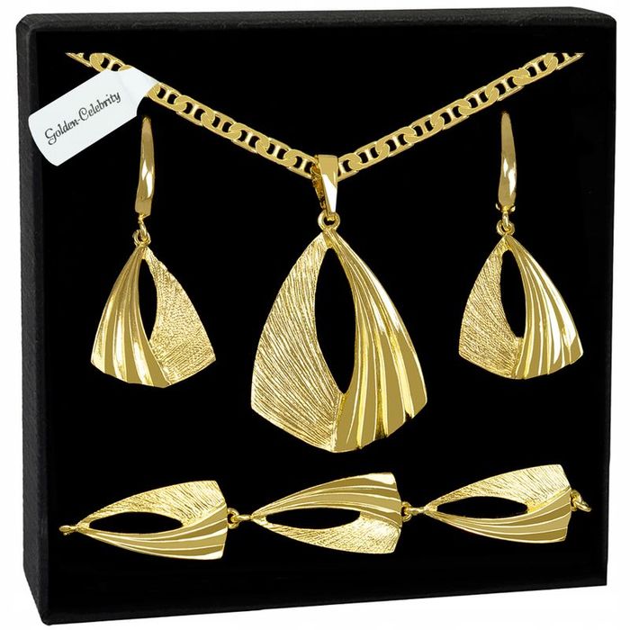 Komplet Biżuterii Damskiej Złocony Naszyjnik 925 Bransoletka Kolczyki
