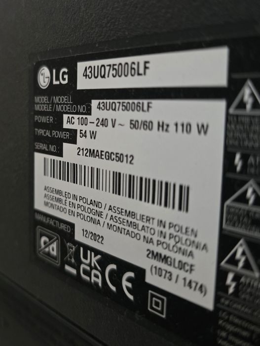TV LG 43" UQ75006 LED SMART TV 4K