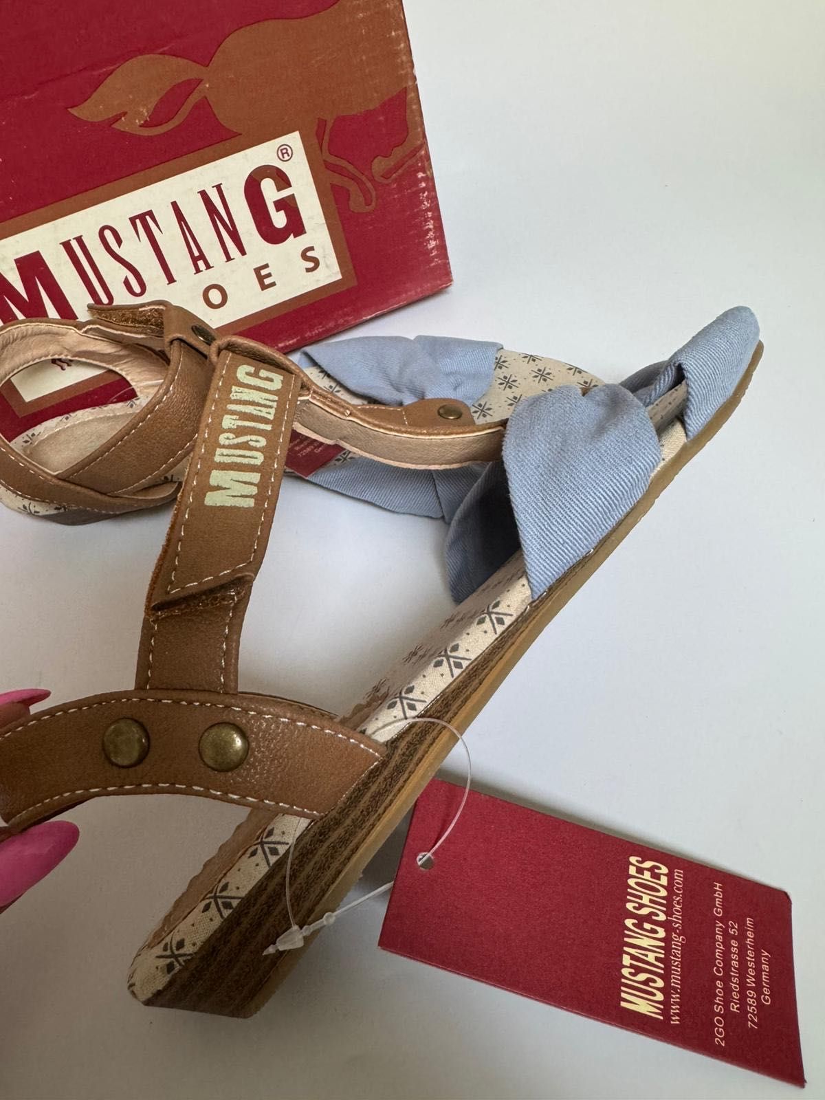 Nowe sandały dziewczęce MUSTANG SHOES brązowe niebieskie 34