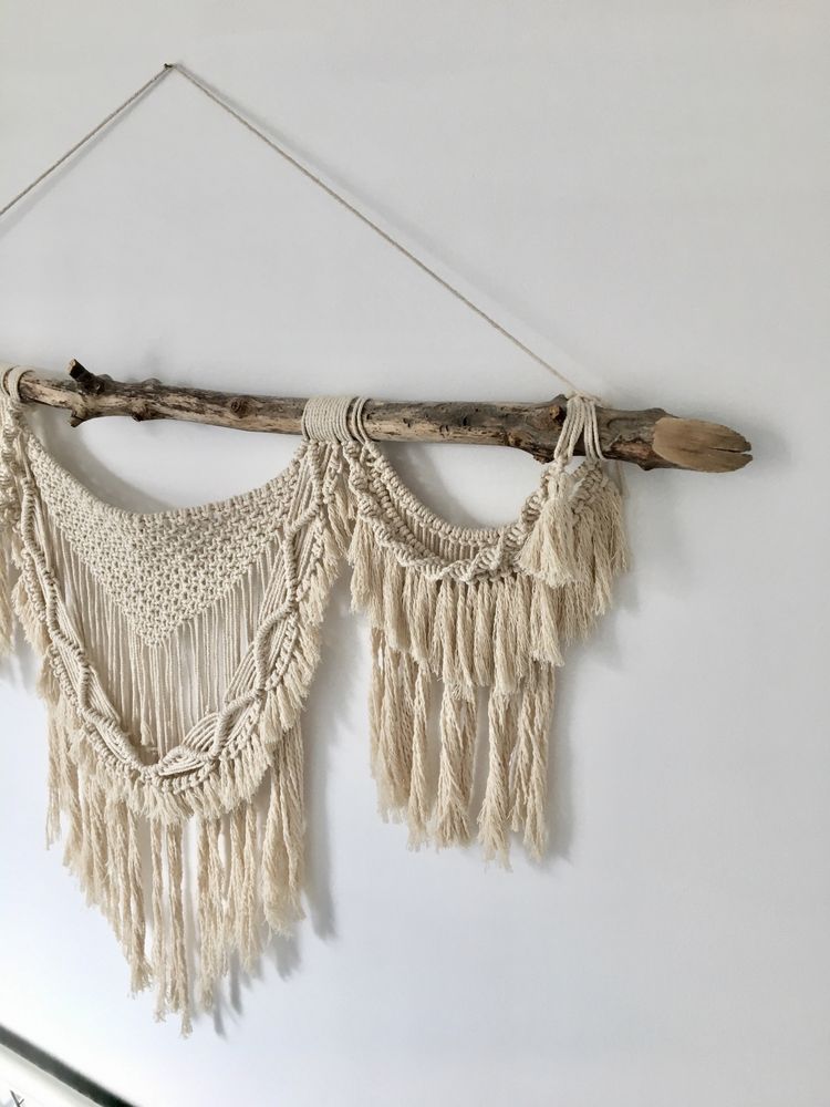 Makrama bawełniana macrame gobelin obraz obrazek boho drewno wood