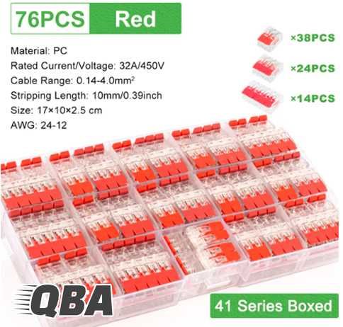 Zestaw szybkozłącz kablowych QBA - 76szt - CZERWONE + ORGANIZER