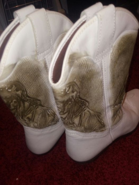 Buty kowbojki damskie skóra białe tloczone...unikat