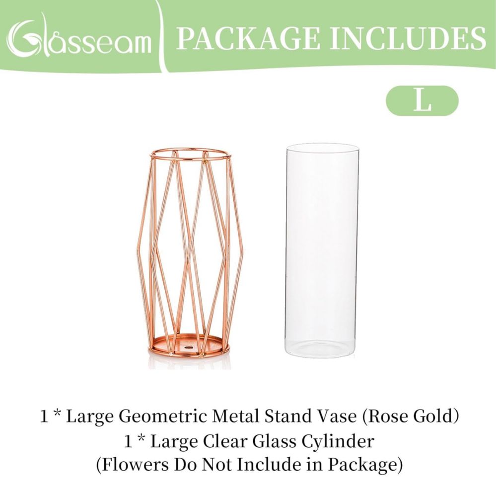 Szklany wazon na kwiaty z geometrycznym metalowym stojakiem