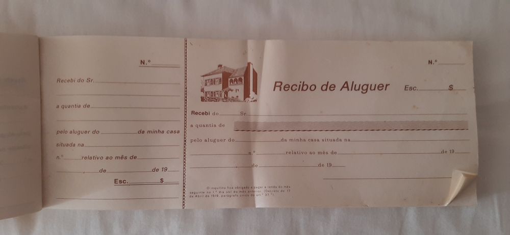 Bloco recibos de aluguer anos 80 para colecionadores