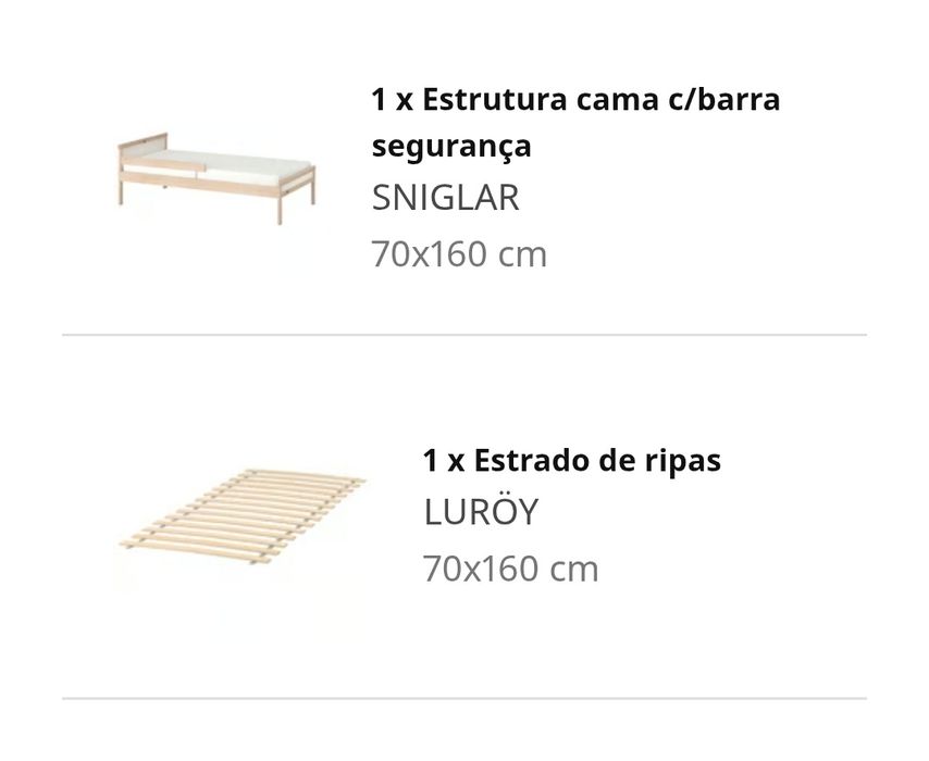Cama Sniglar + Estrado Luroy
Preço novo 79€
Vendo conjunto por 40€
Sem