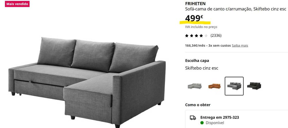 Sofá-cama Ikea de canto c/arrumação